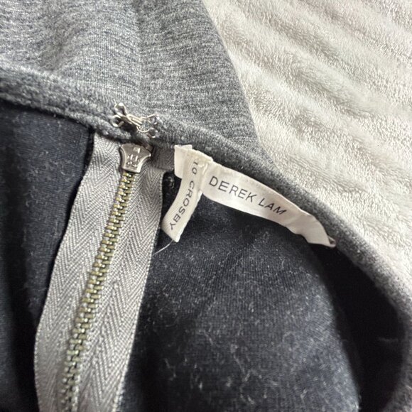 Derek Lam 10 Crosby Gray & Black Wool Blend Mini Dress Leather Sleeves Size 6 - Picture 3 of 10